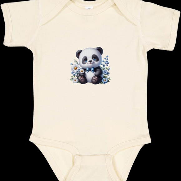 Infant Panda Blue Flower Baby Rib Bodysuit - Picture 6 of 6